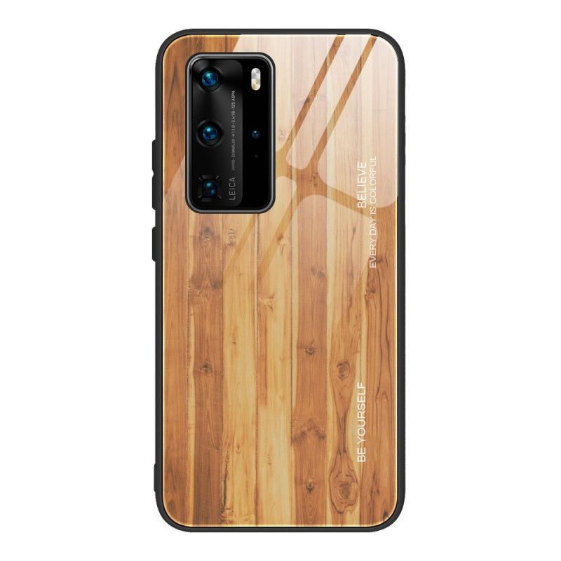 Hoesje Huawei P40 Pro Grijs Zwart Designglas Van Gehard Hout