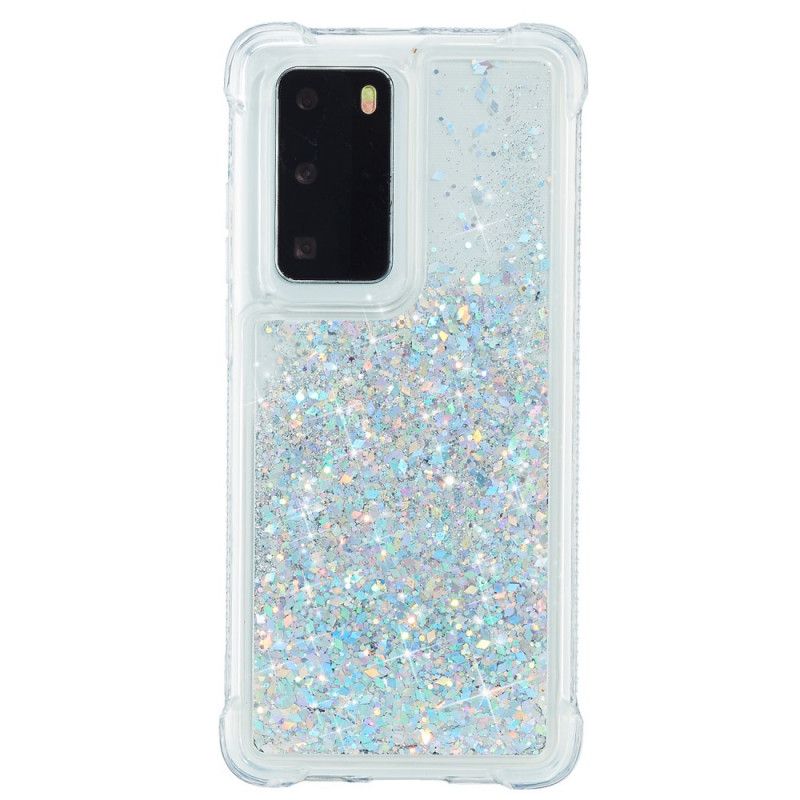 Hoesje Huawei P40 Pro Lichtblauw Magenta Wens Glitter