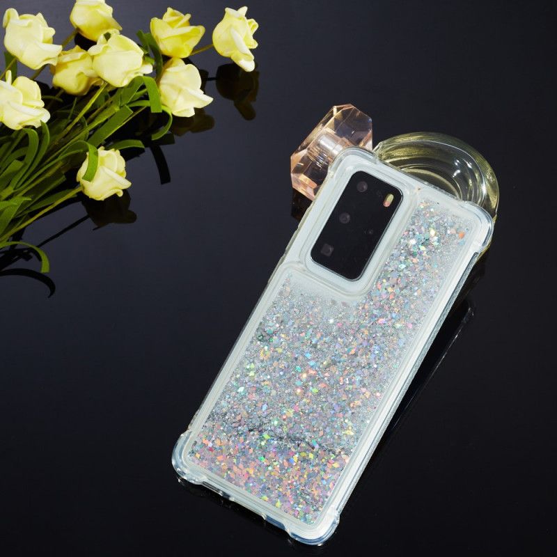 Hoesje Huawei P40 Pro Lichtblauw Magenta Wens Glitter