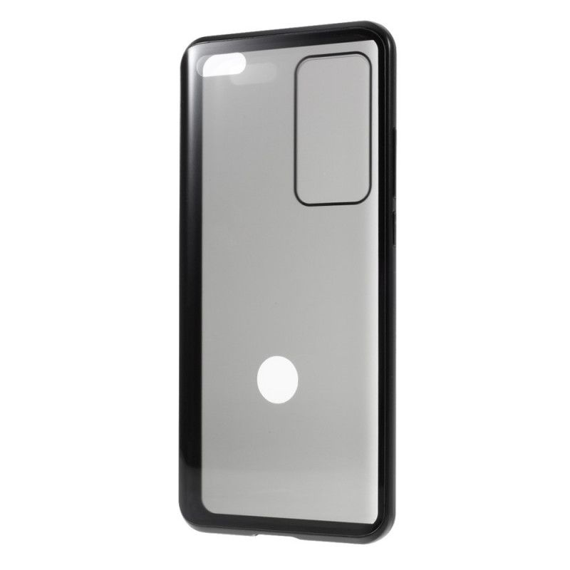 Hoesje Huawei P40 Pro Rood Zwart Metalen Randen En Dubbel Gehard Glas