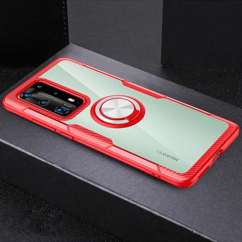 Hoesje Huawei P40 Pro Rood Zwart Transparante Premium Metalen Ring