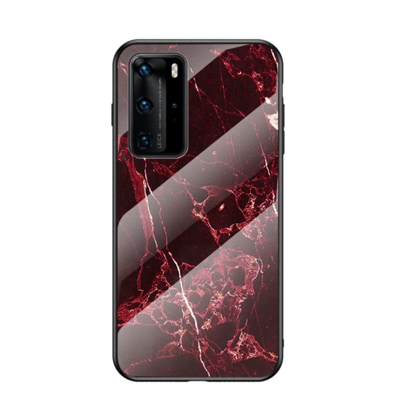 Hoesje voor Huawei P40 Pro Goud Rood Premium Kleuren Gehard Glas