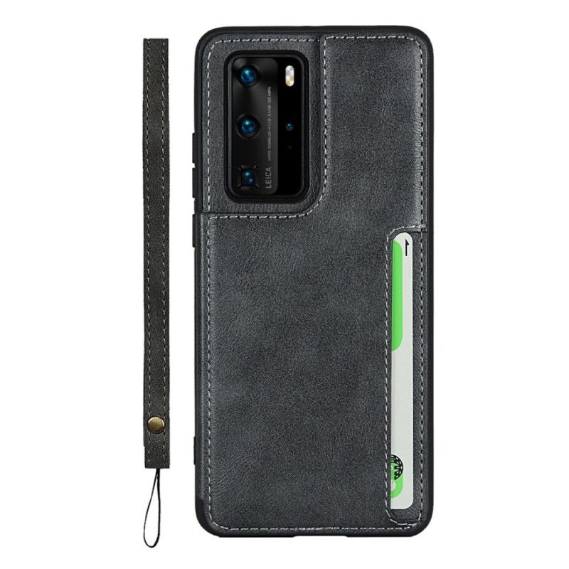 Hoesje voor Huawei P40 Pro Grijs Zwart Kaarthoudersteun En Lanyard