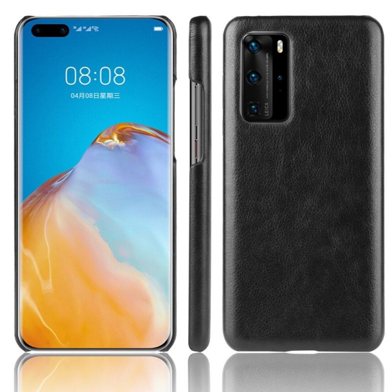 Hoesje voor Huawei P40 Pro Grijs Zwart Performance Lychee Leereffect