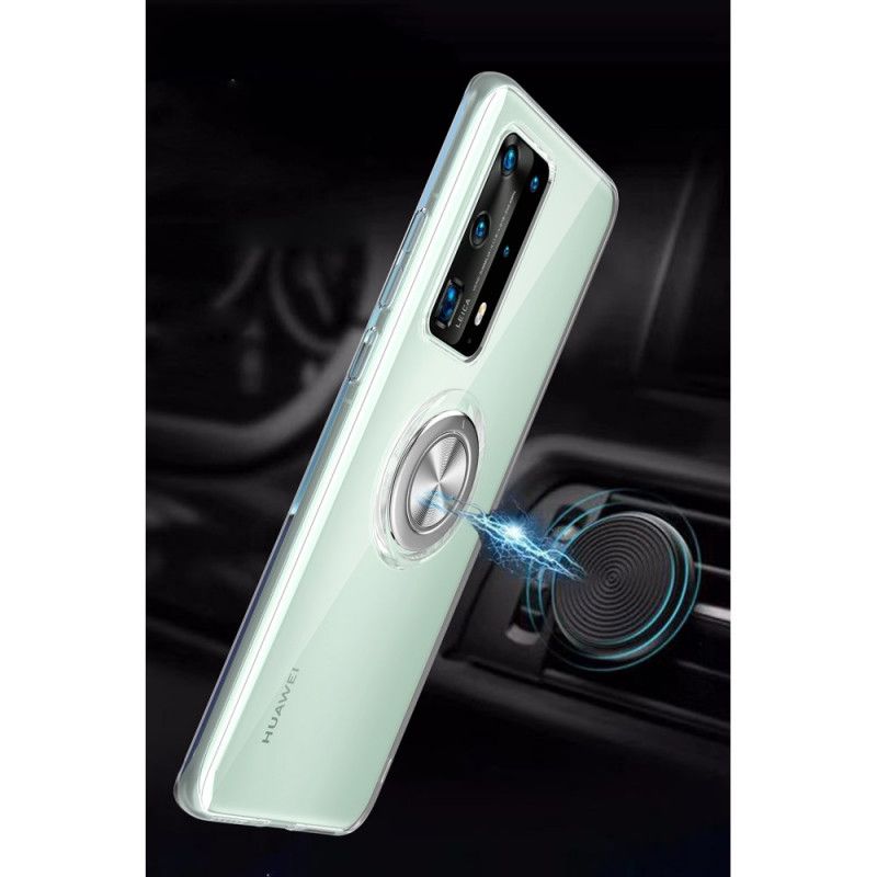 Hoesje voor Huawei P40 Pro Transparant Siliconen Metalen Roterende Ring