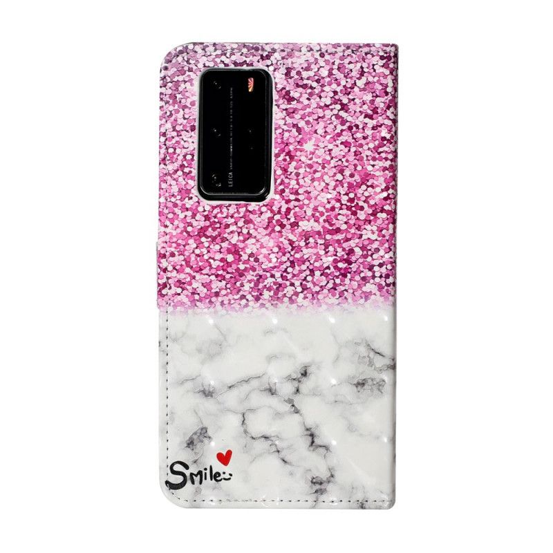 Leren Hoesje Huawei P40 Pro Glitter Glimlach