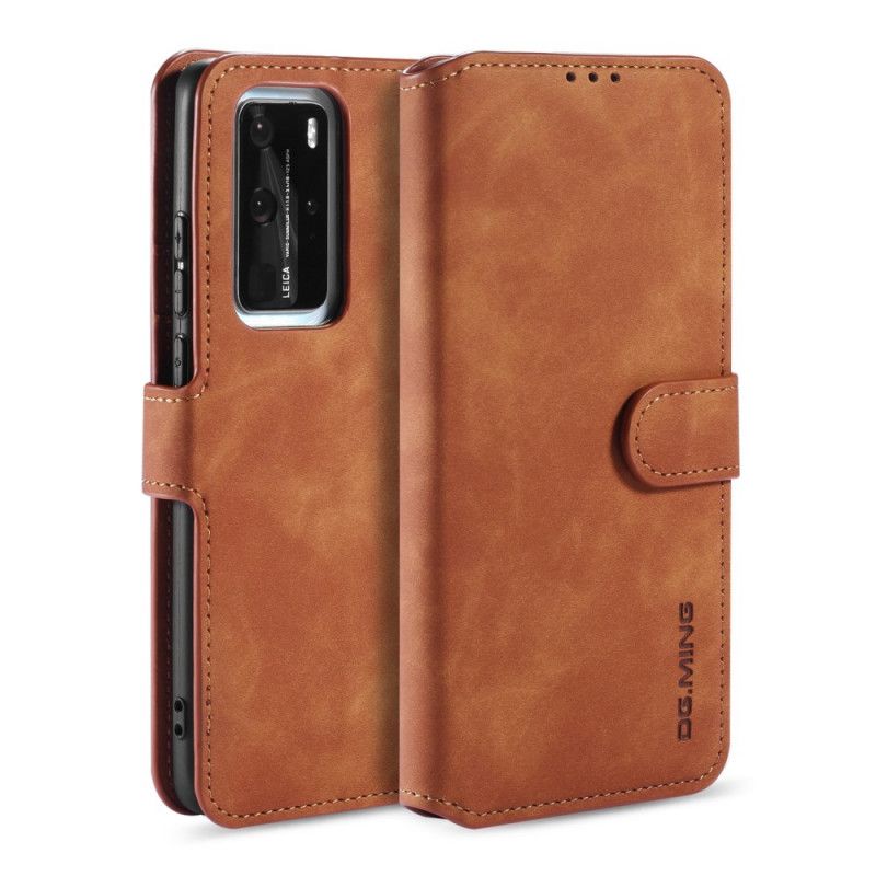 Leren Hoesje Huawei P40 Pro Grijs Zwart Retro Dg.Ming