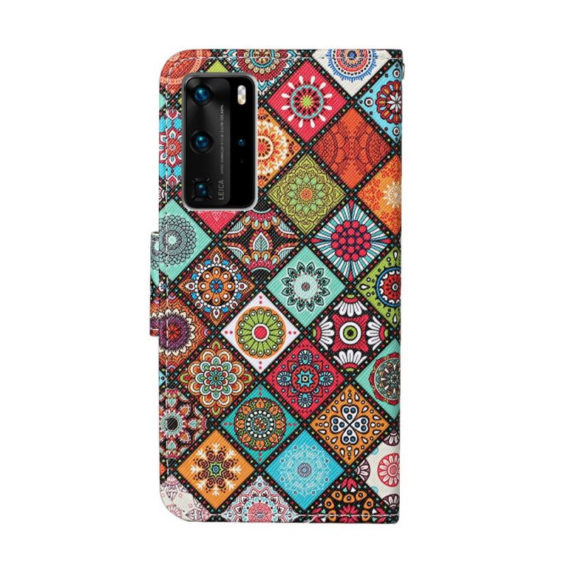 Leren Hoesje Huawei P40 Pro Patchwork Mandala'S Met String