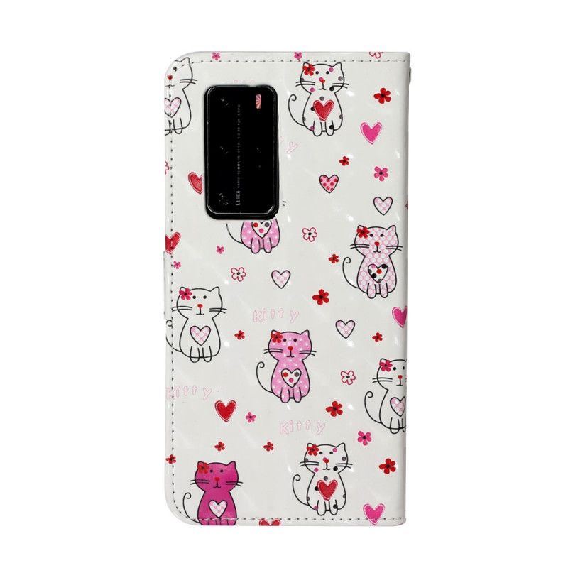 Leren Hoesje Huawei P40 Pro Telefoonhoesje Lichtvlek Katten