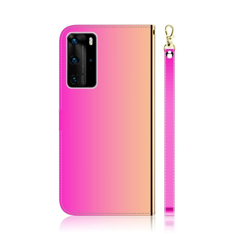 Leren Hoesje voor Huawei P40 Pro Magenta Zwart Kunstlederen Spiegelkap