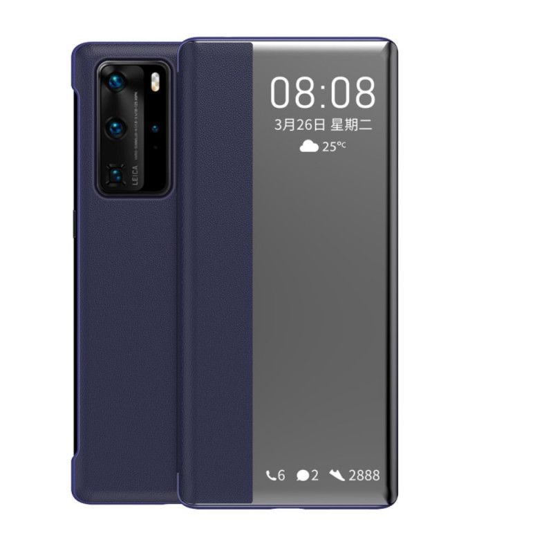 Zichtomslag Huawei P40 Pro Marineblauw Zwart Kunstleer Met Textuur