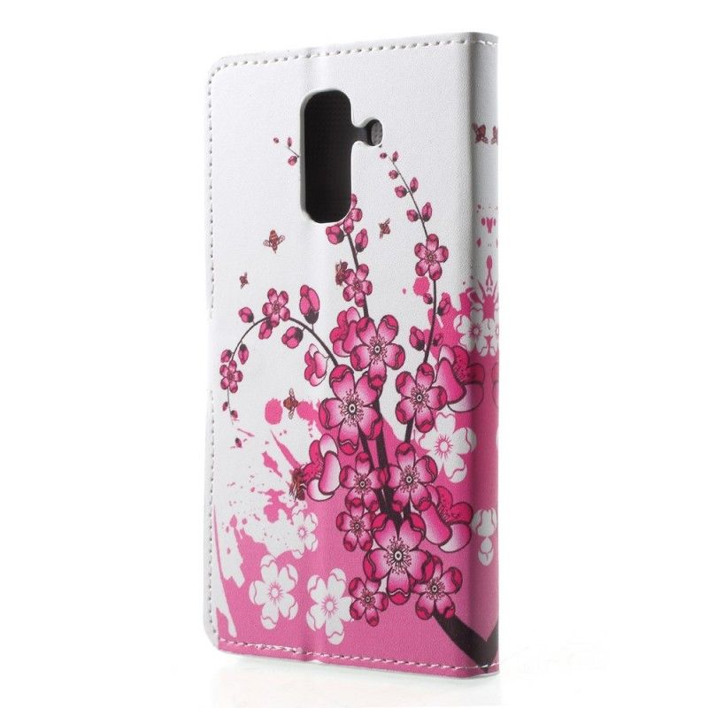 Cover Folio-hoesje Samsung Galaxy A6 Plus Magenta Telefoonhoesje Tropische Bloemen