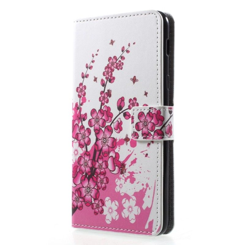 Cover Folio-hoesje Samsung Galaxy A6 Plus Magenta Telefoonhoesje Tropische Bloemen