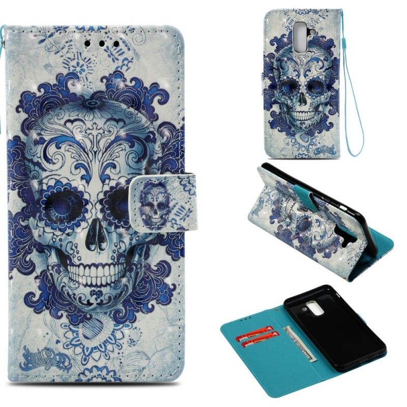 Cover Folio-hoesje Samsung Galaxy A6 Plus Telefoonhoesje 3D Blauwe Schedel