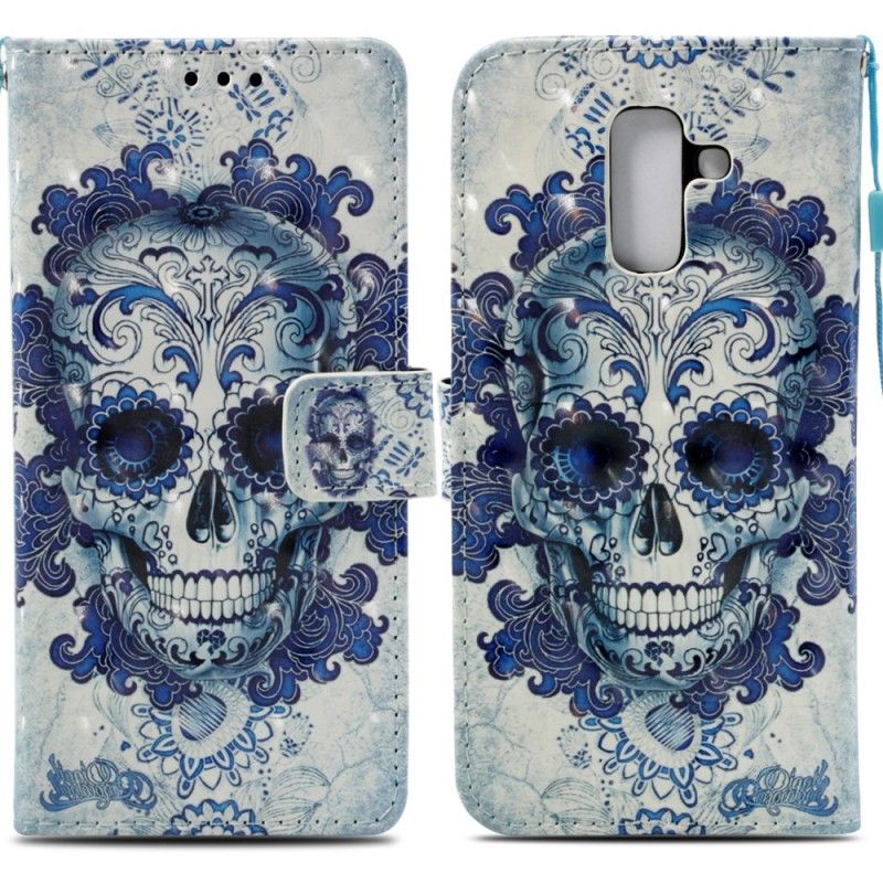 Cover Folio-hoesje Samsung Galaxy A6 Plus Telefoonhoesje 3D Blauwe Schedel