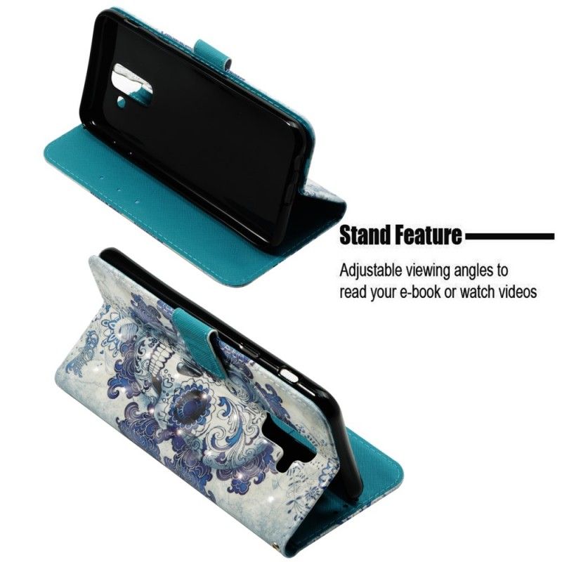 Cover Folio-hoesje Samsung Galaxy A6 Plus Telefoonhoesje 3D Blauwe Schedel