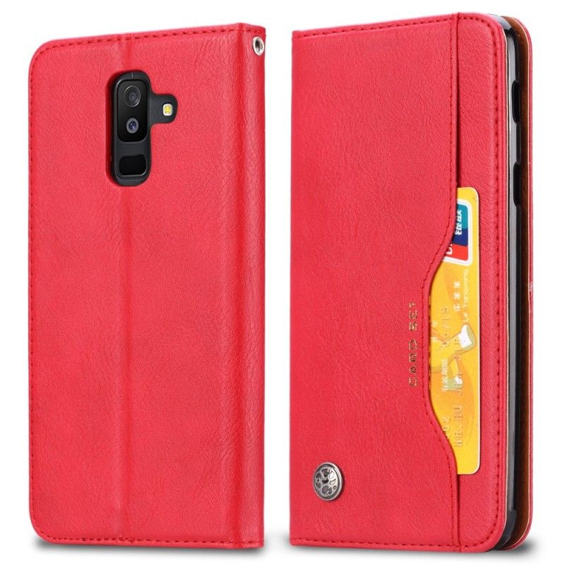 Folio-hoesje Samsung Galaxy A6 Plus Rood Zwart Kaarthouder Van Imitatieleer