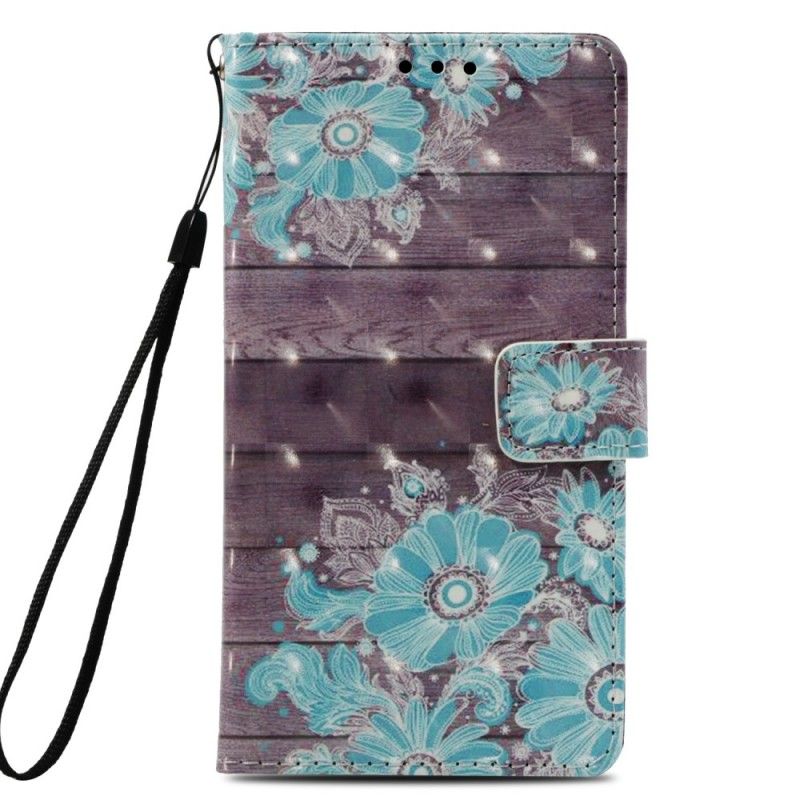 Leren Hoesje Samsung Galaxy A6 Plus Telefoonhoesje 3D Blauwe Bloemen