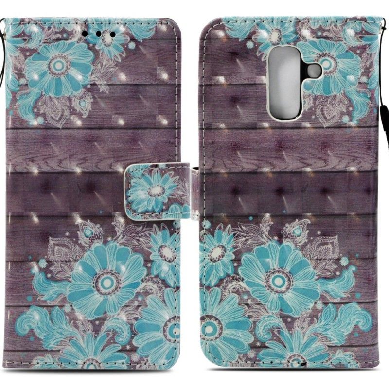 Leren Hoesje Samsung Galaxy A6 Plus Telefoonhoesje 3D Blauwe Bloemen