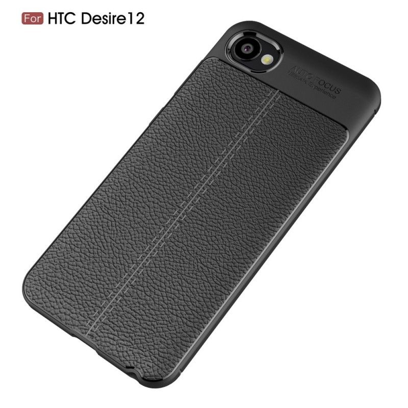 Case Hoesje HTC Desire 12 Grijs Telefoonhoesje Dubbellijn Lychee Leereffect