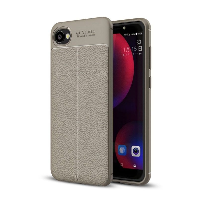 Case Hoesje HTC Desire 12 Grijs Telefoonhoesje Dubbellijn Lychee Leereffect