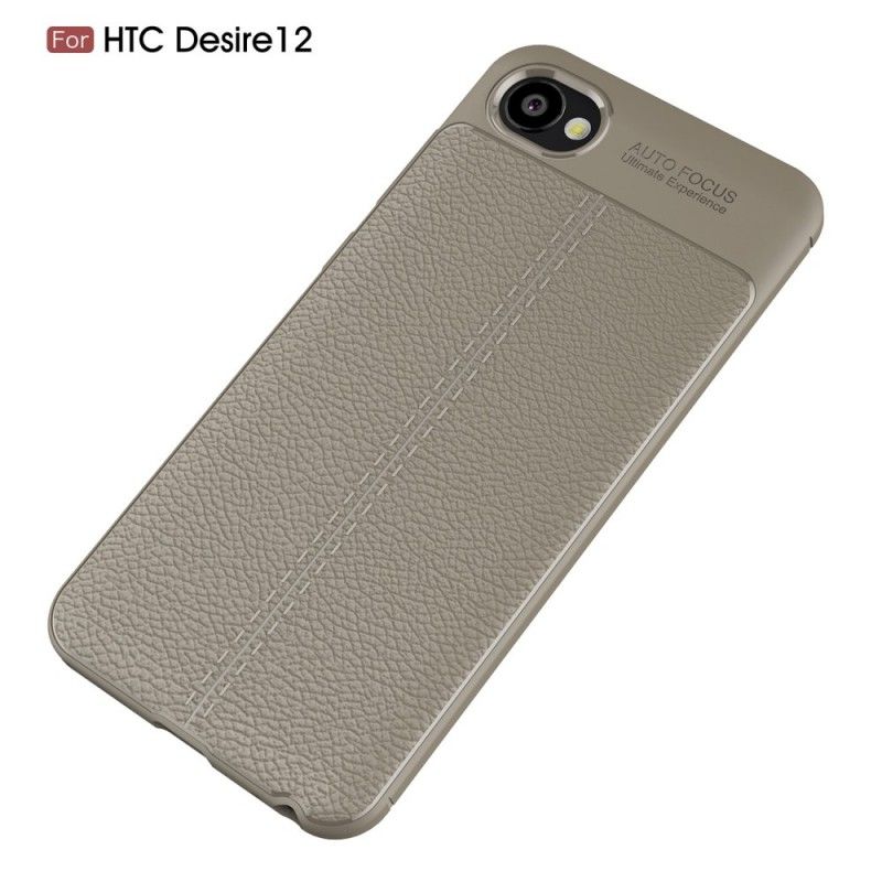 Case Hoesje HTC Desire 12 Grijs Telefoonhoesje Dubbellijn Lychee Leereffect