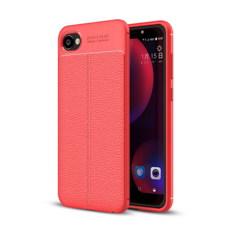 Case Hoesje HTC Desire 12 Grijs Telefoonhoesje Dubbellijn Lychee Leereffect