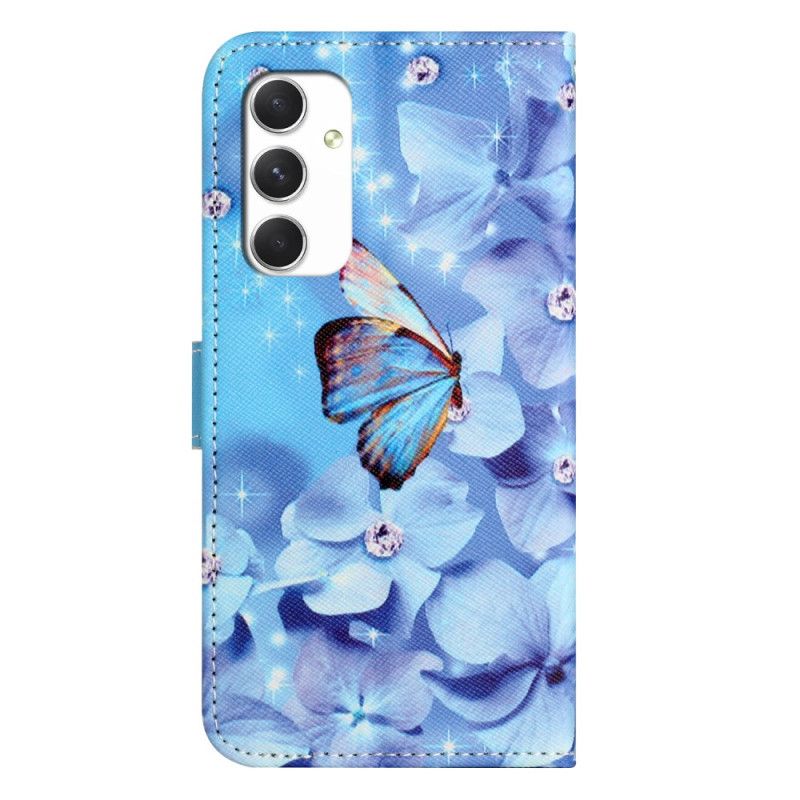 Leren Hoesje Samsung Galaxy A16 5g Blauwe Bloemen En Vlinders