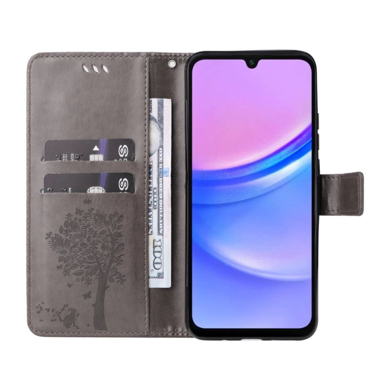 Leren Hoesje Samsung Galaxy A16 5g Kat- En Boompatroon Bescherming Hoesje