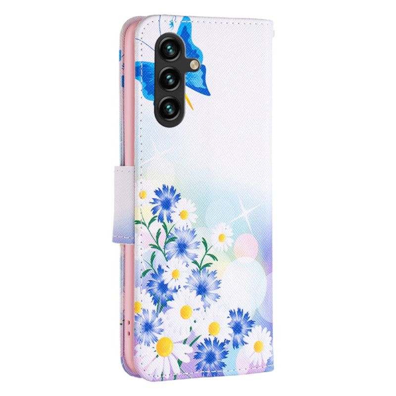 Leren Hoesje Samsung Galaxy A16 5g Vlinder En Bloemen Aquarel Bescherming Hoesje