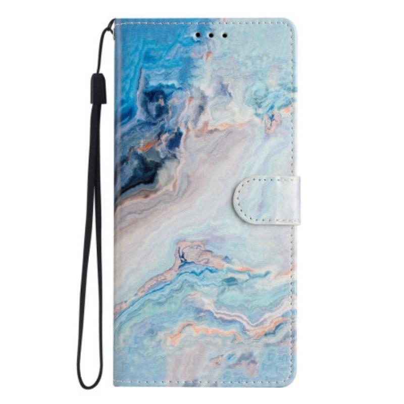 Leren Hoesje Voor Samsung Galaxy A16 5g Blauw Marmerpatroon