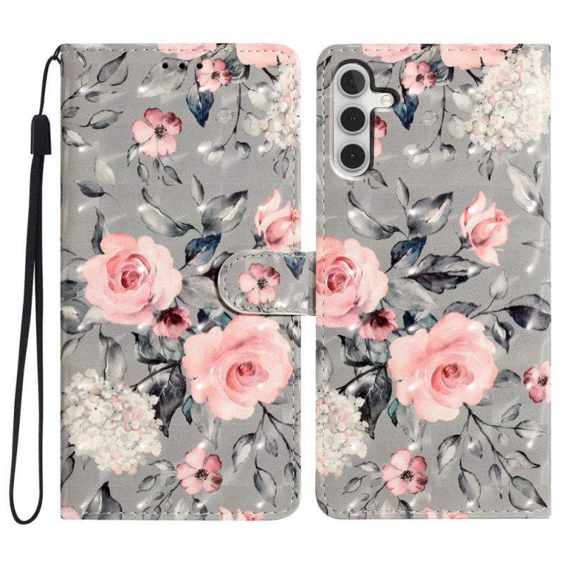 Leren Hoesje Voor Samsung Galaxy A16 5g Patroon Met Roze Bloemen