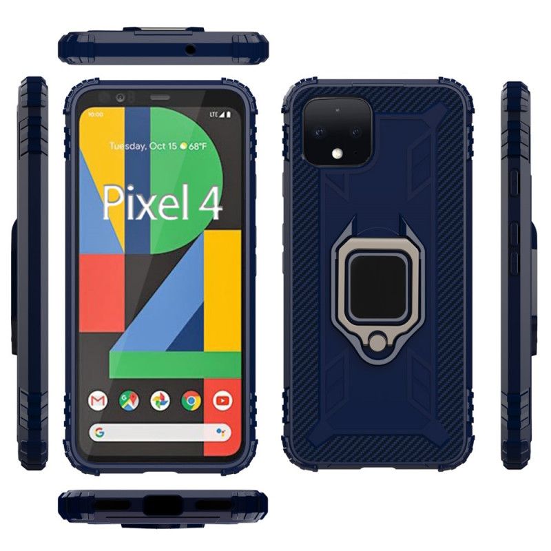 Hoesje Google Pixel 4 Zwart Ring En Koolstofvezel