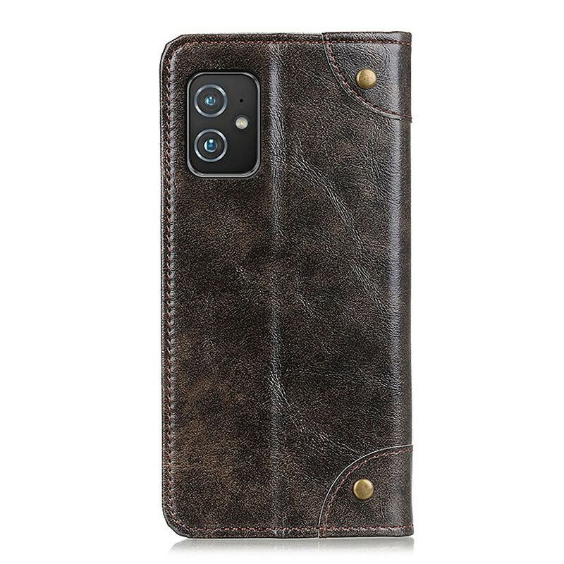 Folio-hoesje Asus Zenfone 8 Splitlederen Vintage Klinknagels