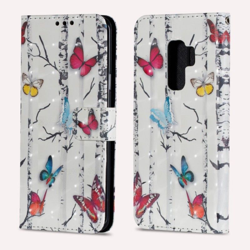 Flip Case Leren Samsung Galaxy S9 Plus Vlinders En Berk