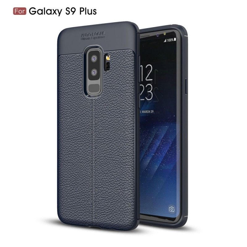 Hoesje Samsung Galaxy S9 Plus Grijs Zwart Dubbellijns Lychee Leereffect