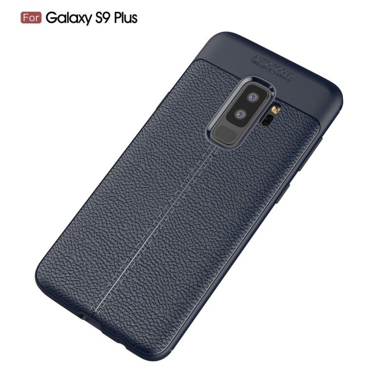 Hoesje Samsung Galaxy S9 Plus Grijs Zwart Dubbellijns Lychee Leereffect