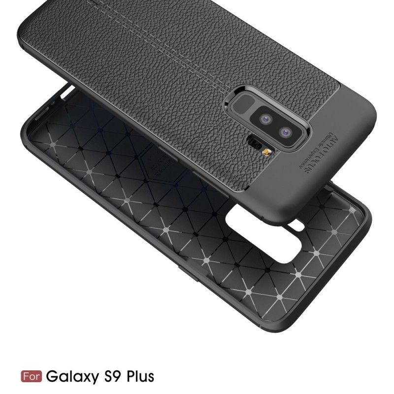 Hoesje Samsung Galaxy S9 Plus Grijs Zwart Dubbellijns Lychee Leereffect