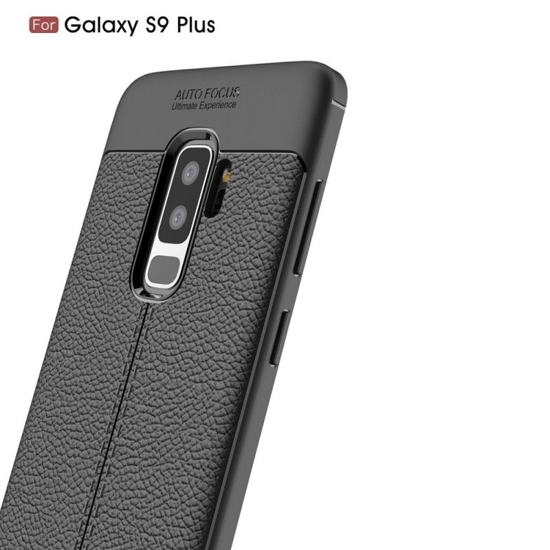 Hoesje Samsung Galaxy S9 Plus Grijs Zwart Dubbellijns Lychee Leereffect