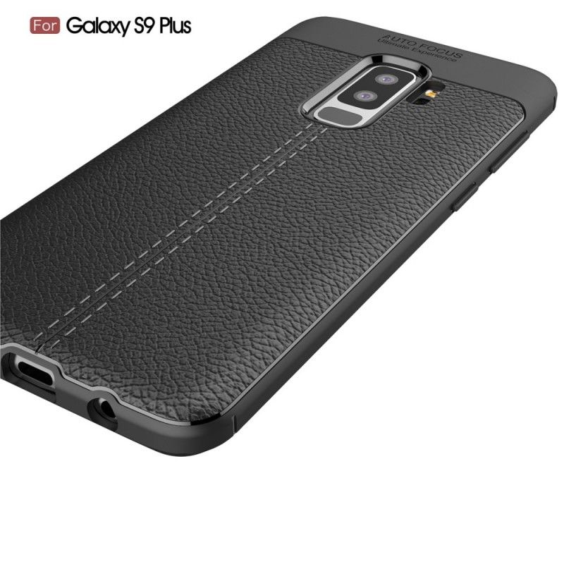 Hoesje Samsung Galaxy S9 Plus Grijs Zwart Dubbellijns Lychee Leereffect