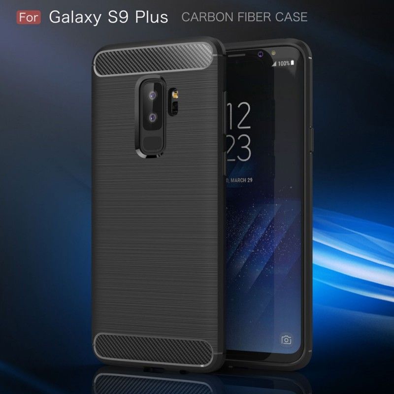 Hoesje voor Samsung Galaxy S9 Plus Rood Zwart Geborsteld Koolstofvezel