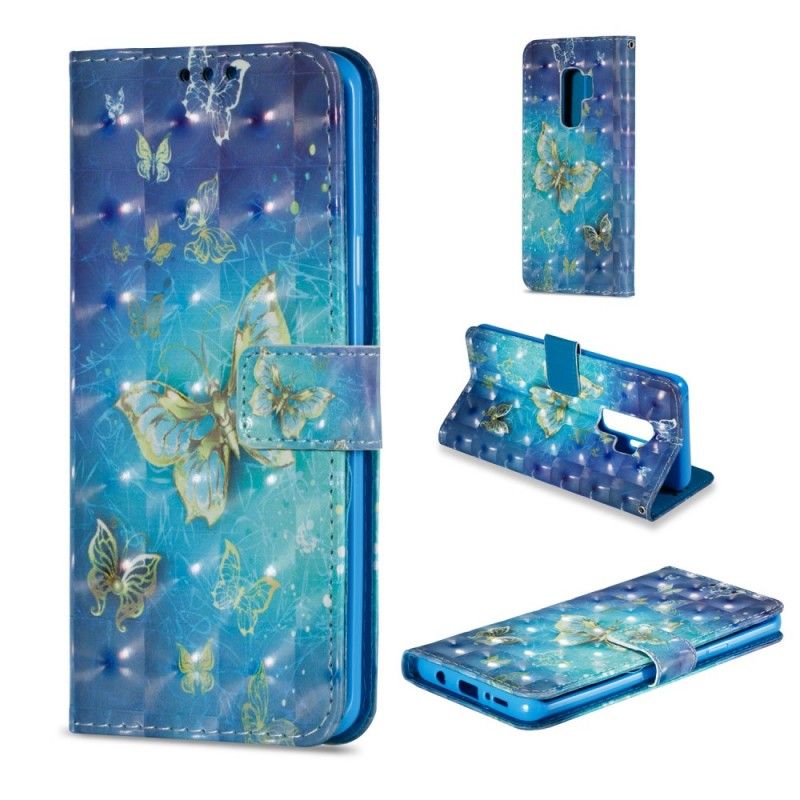 Leren Hoesje Samsung Galaxy S9 Plus 3D Gouden Vlinders