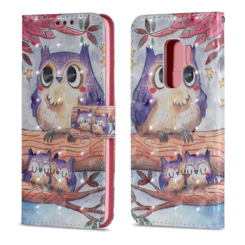 Leren Hoesje voor Samsung Galaxy S9 Plus Schilderij Uilenfamilie