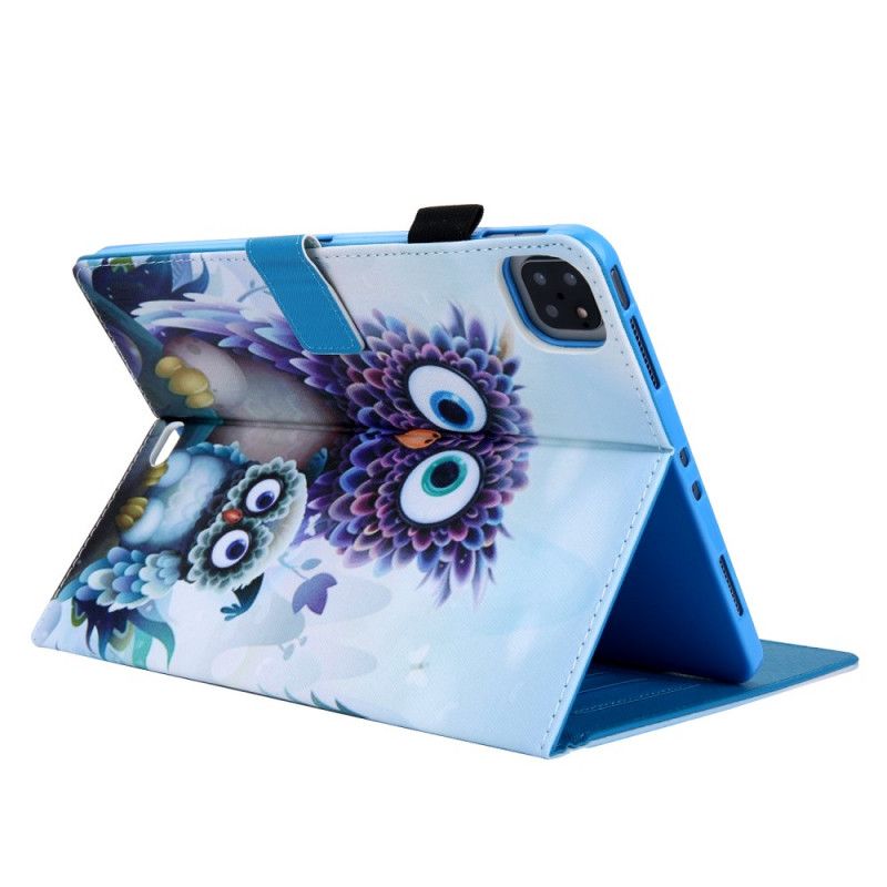 Flip Case Leren iPad Pro 11" (2018) (2020) Bruin Lichtblauw Print Uilenreeks