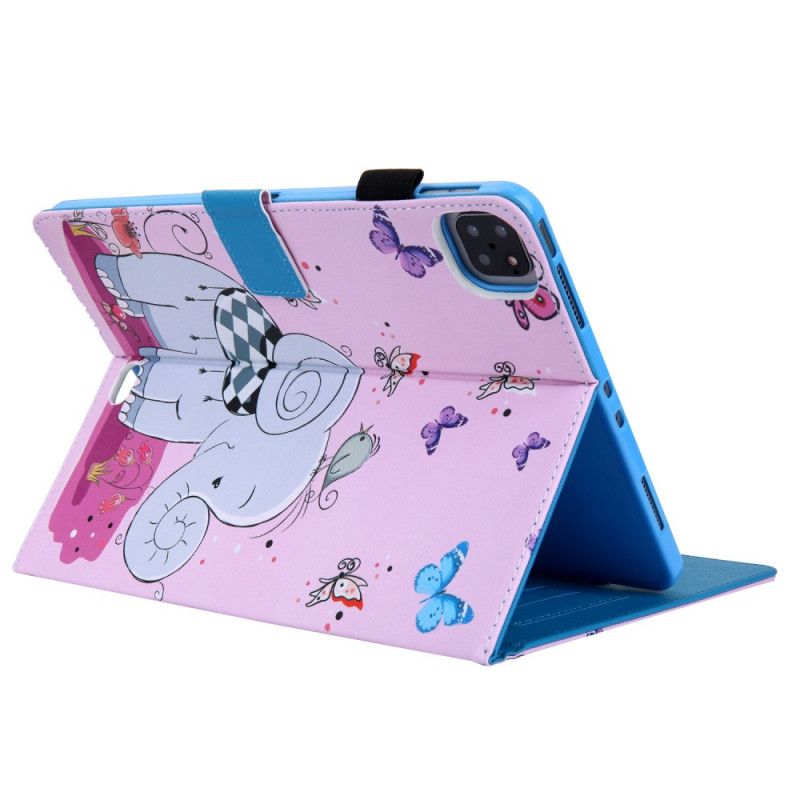 Leren Hoesje voor iPad Pro 11" (2018) (2020) Roze Wit Olifantenserie Print