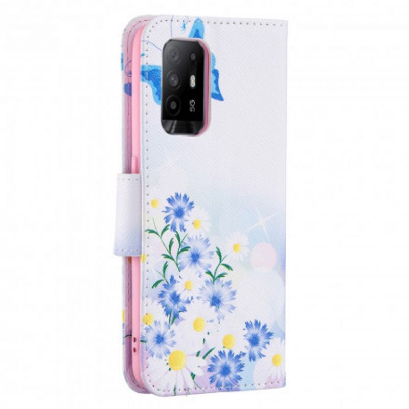 Folio-hoesje Oppo A94 5g Geschilderde Vlinders En Bloemen