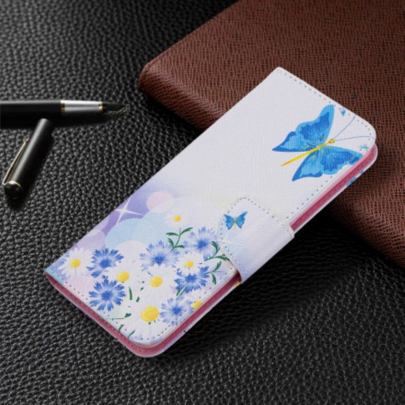 Folio-hoesje Oppo A94 5g Geschilderde Vlinders En Bloemen