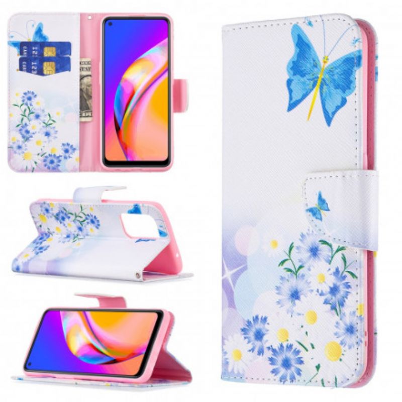 Folio-hoesje Oppo A94 5g Geschilderde Vlinders En Bloemen