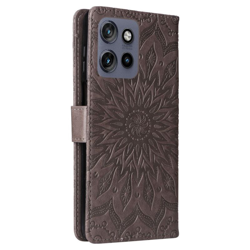 Leren Hoesje Motorola Edge 50 Neo Zonnebloempatroon Bescherming Hoesje