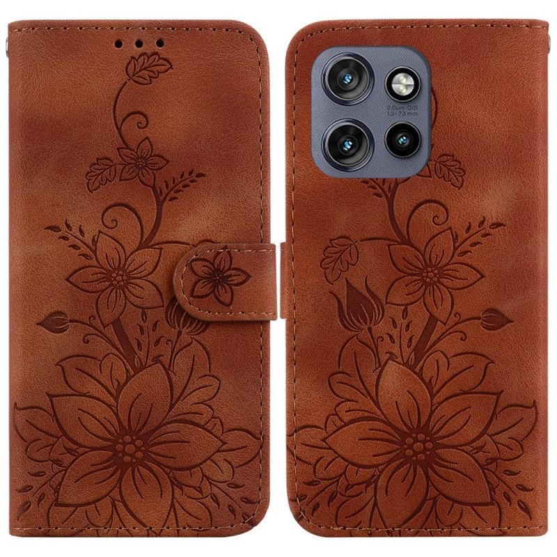 Leren Hoesje Voor Motorola Edge 50 Neo Leliebloemen